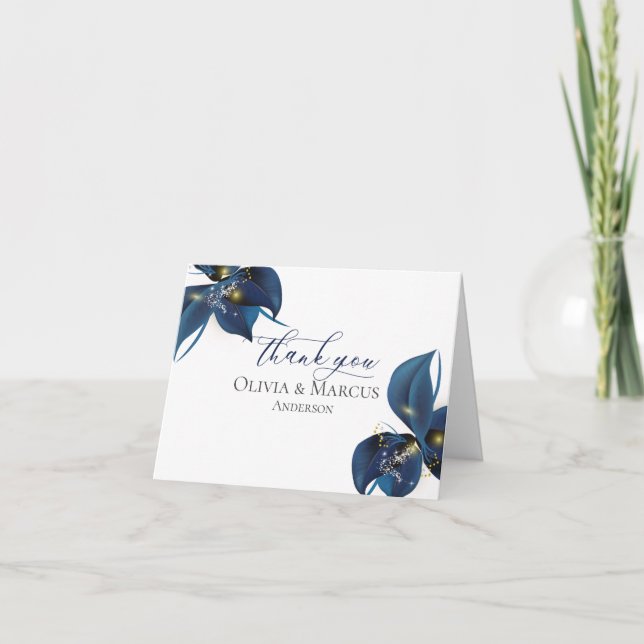 Tarjeta De Agradecimiento Gracias | Azul y oro profundo índigo moderno (Anverso)