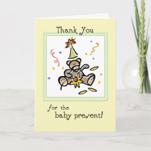 Tarjeta De Agradecimiento Gracias, Baby Gift, Amarillo, Teddy Bear