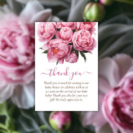 Tarjeta De Agradecimiento Gracias Baby Shower a Pink Peonies