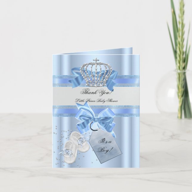 Tarjeta De Agradecimiento Gracias Baby Shower Boy Blue Little Prince 3a (Anverso)