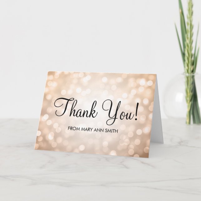 Tarjeta De Agradecimiento Gracias Baby Shower Copper Glitter Lights (Anverso)