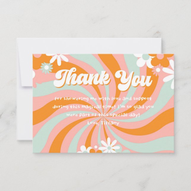 Tarjeta De Agradecimiento Gracias Baby Shower de Groovy 70 (Anverso)