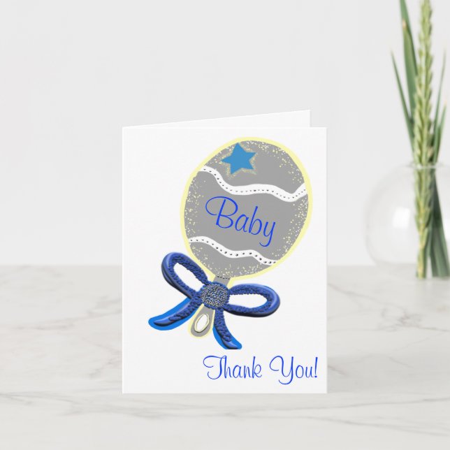 Tarjeta De Agradecimiento Gracias Baby Shower Elegant Blue Rattle (Anverso)