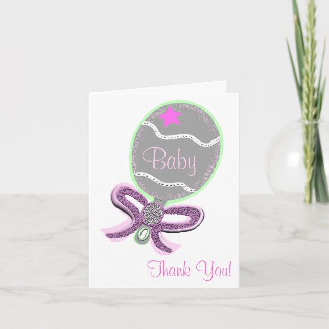 Tarjeta De Agradecimiento Gracias Baby Shower Elegant Pink Rattle (Anverso)
