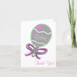 Tarjeta De Agradecimiento Gracias Baby Shower Elegant Pink Rattle