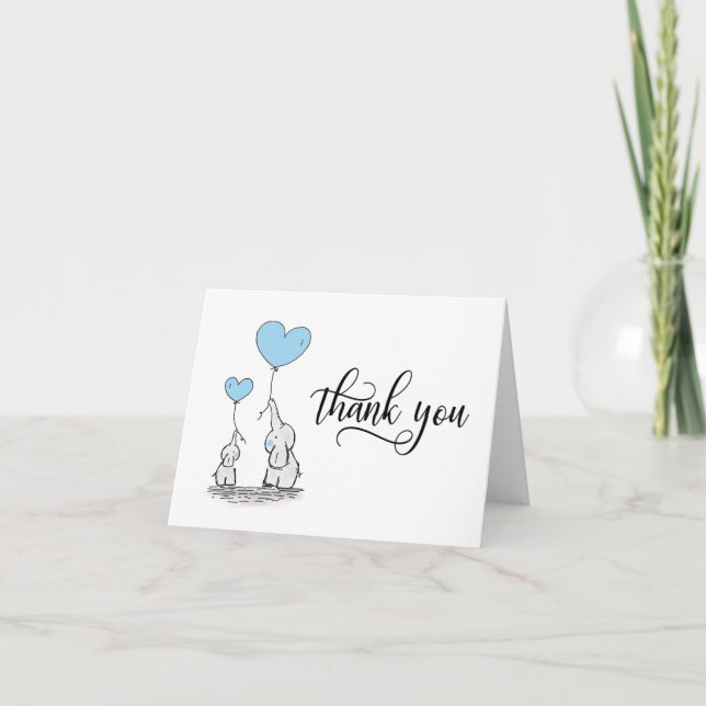 Tarjeta De Agradecimiento GRACIAS Baby Shower Elephant BOY Blue | BLANCO (Anverso)