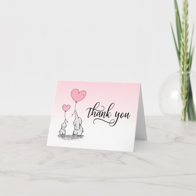 Tarjeta De Agradecimiento GRACIAS Baby Shower Elephant Chica Pink | BLANCO (Anverso)