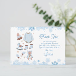 Tarjeta De Agradecimiento Gracias Baby Shower Frío Fuera De Nieve Blue Boy