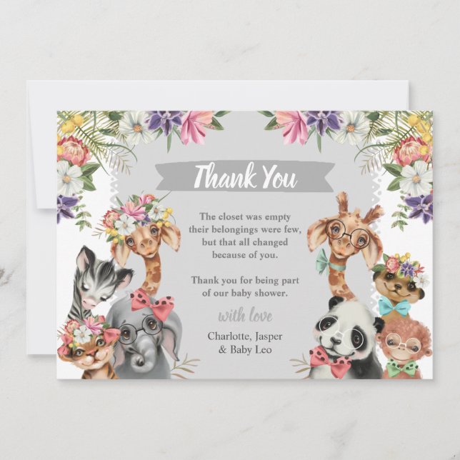 Tarjeta De Agradecimiento Gracias Baby Shower por los animales salvajes salv (Anverso)