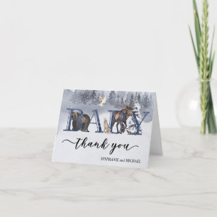 Tarjeta De Agradecimiento Gracias Baby Shower Woodland Bear Winter