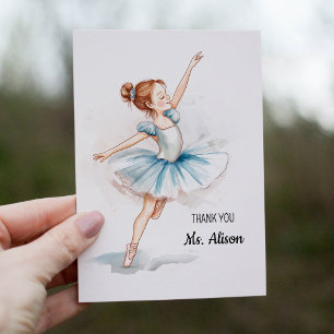 Tarjeta De Agradecimiento Gracias Bailarina de Blue Watercolor Ballerina
