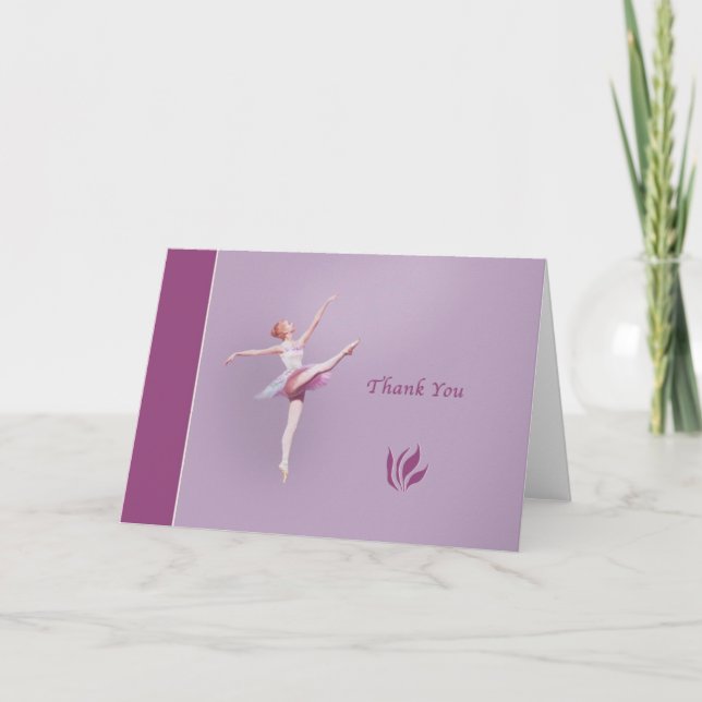 Tarjeta De Agradecimiento Gracias Ballerina en blanco y rosa (Anverso)