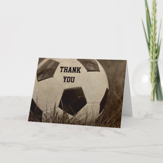 Tarjeta De Agradecimiento Gracias balón de fútbol entonado sepia (Anverso)