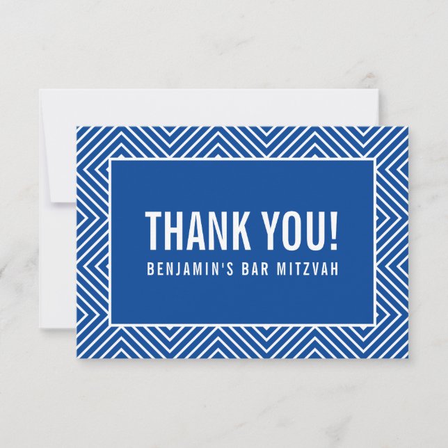 Tarjeta De Agradecimiento GRACIAS BAR MITZVAH azul geométrico moderno real (Anverso)