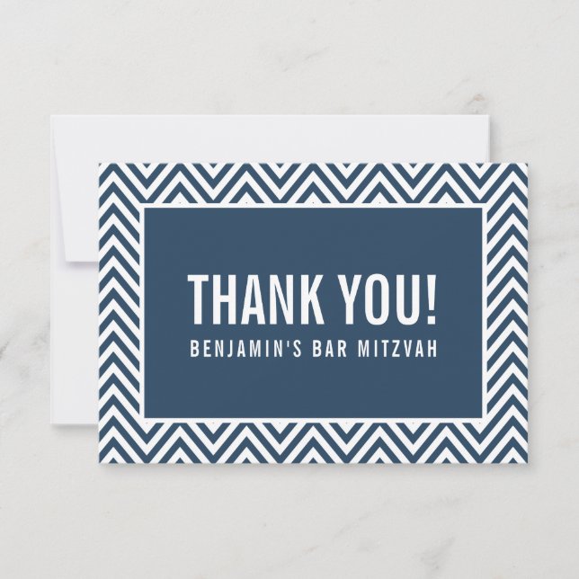 Tarjeta De Agradecimiento GRACIAS BAR MITZVAH chevron moderno azul marino (Anverso)