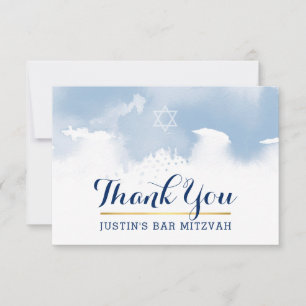 Tarjeta De Agradecimiento GRACIAS BAR MITZVAH color azul estrella moderno