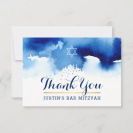 Tarjeta De Agradecimiento GRACIAS BAR MITZVAH color azul estrella moderno