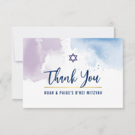 Tarjeta De Agradecimiento GRACIAS BAR MITZVAH estrella azul púrpura acuarela