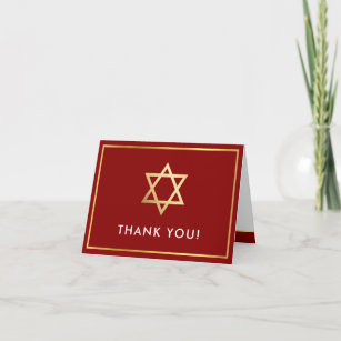 Tarjeta De Agradecimiento GRACIAS bar mitzvah estrella del oro burgundy rojo