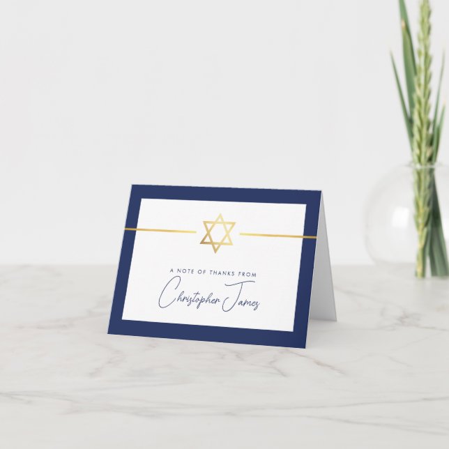 Tarjeta De Agradecimiento GRACIAS bar mitzvah estrella judío moderno (Anverso)