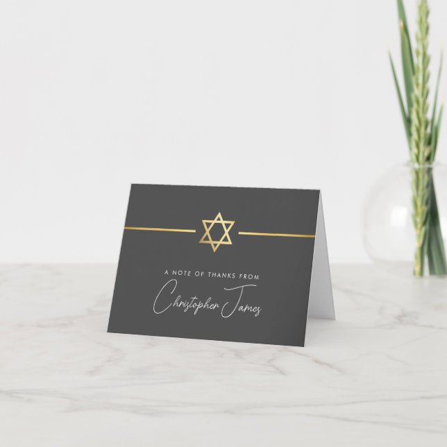 Tarjeta De Agradecimiento GRACIAS bar mitzvah estrella moderna de oro gris (Anverso)