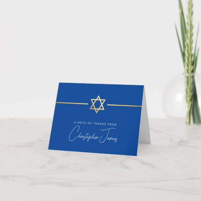 Tarjeta De Agradecimiento GRACIAS bar mitzvah estrella moderna del oro azul  (Anverso)