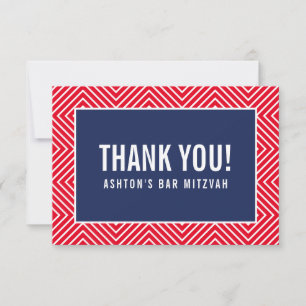 Tarjeta De Agradecimiento GRACIAS BAR MITZVAH moderna geométrica marina rojo