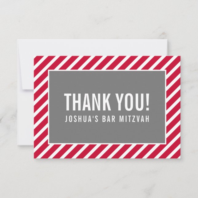 Tarjeta De Agradecimiento GRACIAS BAR MITZVAH niño moderno simple gris rojo (Anverso)