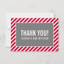 Tarjeta De Agradecimiento GRACIAS BAR MITZVAH niño moderno simple gris rojo