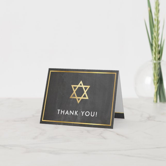 Tarjeta De Agradecimiento GRACIAS Bar mitzvah oro estrella pizarra gris (Anverso)