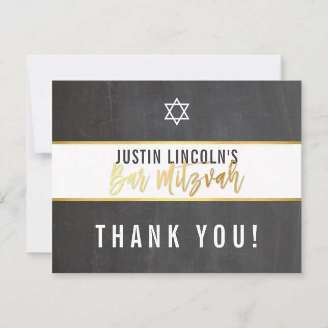 Tarjeta De Agradecimiento GRACIAS BAR MITZVAH oro moderno de pizarra gris (Anverso)