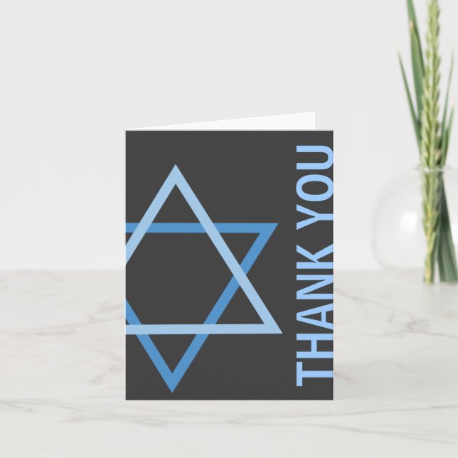 Tarjeta De Agradecimiento Gracias Bar moderno Mitzvah azul y gris (Anverso)