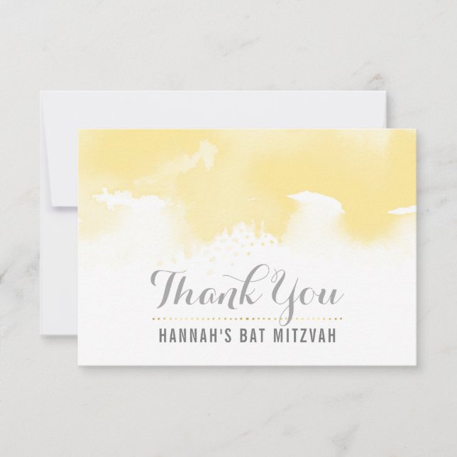 Tarjeta De Agradecimiento GRACIAS BAT MITZVAH acuarela moderna amarilla (Anverso)