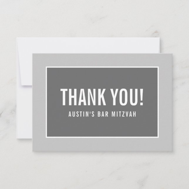 Tarjeta De Agradecimiento GRACIAS BAT MITZVAH gris geométrico de borde moder (Anverso)
