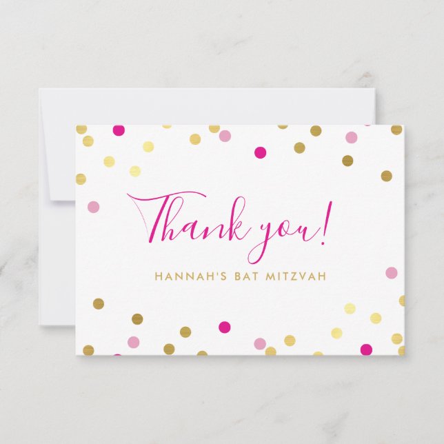 Tarjeta De Agradecimiento GRACIAS BAT MITZVAH lugar de confeti glam dorado r (Anverso)