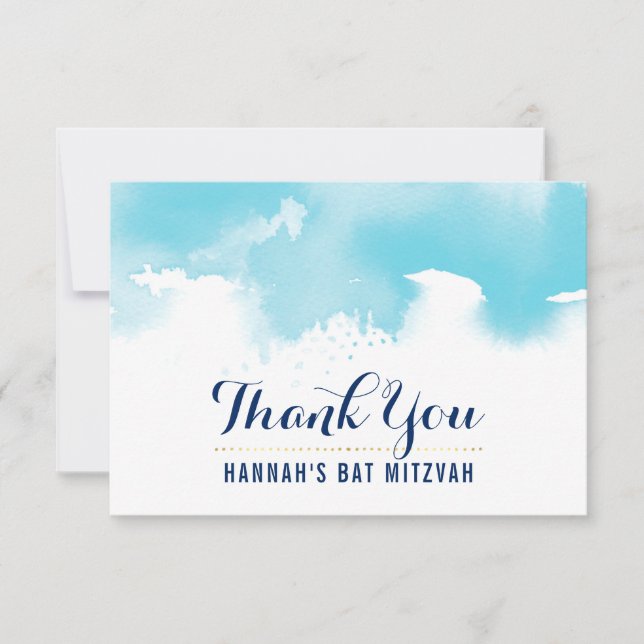 Tarjeta De Agradecimiento GRACIAS BAT MITZVAH moderna linda acuarela (Anverso)
