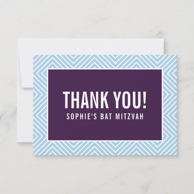 Tarjeta De Agradecimiento GRACIAS BAT MITZVAH moderno borde berenjena azul (Anverso)