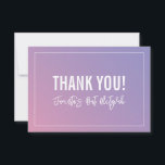 Tarjeta De Agradecimiento GRACIAS BAT MITZVAH moderno gradiente rosa púrpura<br><div class="desc">por kat massard >> https://linktr.ee/simplysweetpaperie <<< Una forma sencilla y elegante de agradecerle a su invitado por asistir a su evento. Configurar como plantilla es sencillo para usted agregar sus propios detalles, o pulsar el botón personalizar y puede añadir o cambiar texto, fuentes, tamaños, etc TIP :: 1. Para cambiar/mover...</div>