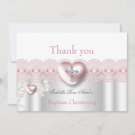 Tarjeta De Agradecimiento Gracias Bautismo Plata Rosa Photo Heart Cross