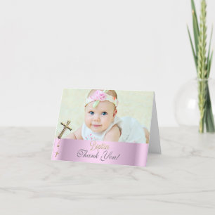 Tarjeta De Agradecimiento Gracias Bautizo Cruz Rosa Niña Encaje 2