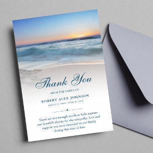 Tarjeta De Agradecimiento Gracias Beach Funeral Foto Simpatía Dolor Azul