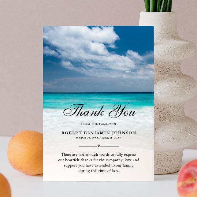 Tarjeta De Agradecimiento Gracias Beach Ocean Funeral Fotografía Simpatía (Beach Sympathy Thank You Card)