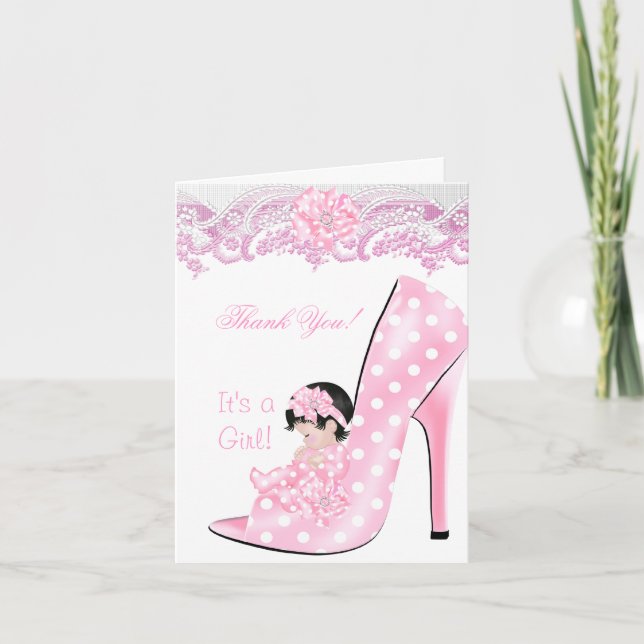 Tarjeta De Agradecimiento Gracias bebé lindo en la ducha de zapatos de tacón (Anverso)