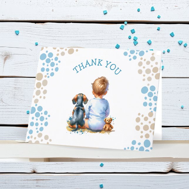 Tarjeta De Agradecimiento Gracias bebé y Dachshund pippy Baby Shower (Subido por el creador)