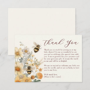 Tarjeta De Agradecimiento Gracias Bee Wildflower Floral Baby Shower