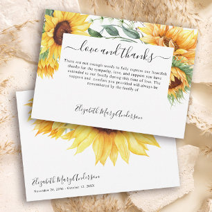 Tarjeta De Agradecimiento Gracias Bereavement Sunflower Floral Memorial
