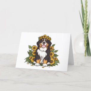 Tarjeta De Agradecimiento Gracias Bernese Mountain Dog Sunflower Crown