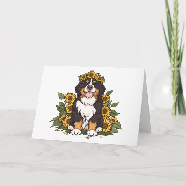 Tarjeta De Agradecimiento Gracias Bernese Mountain Dog Sunflower Crown (Anverso)