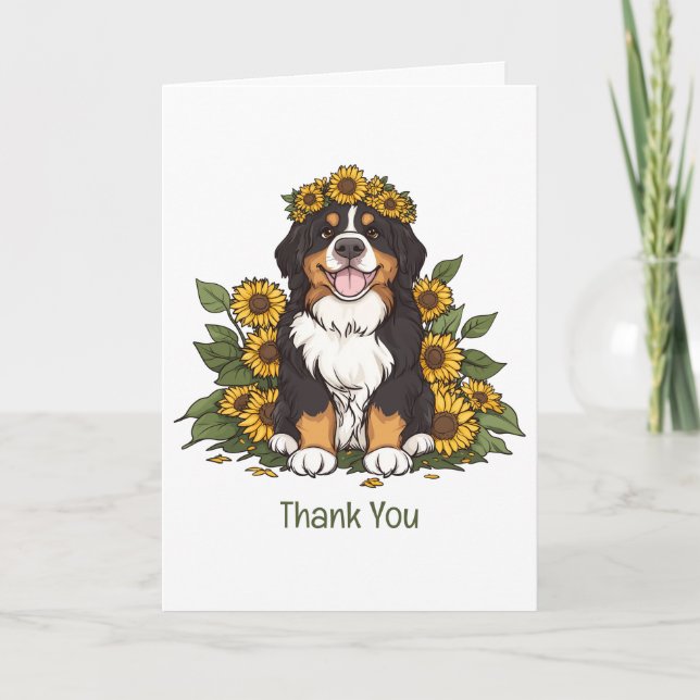 Tarjeta De Agradecimiento Gracias Bernese Mountain Dog Sunflower Crown (Anverso)