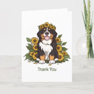 Tarjeta De Agradecimiento Gracias Bernese Mountain Dog Sunflower Crown